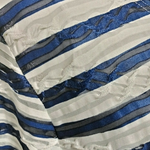 Cathy Daniels Blue White Striped Sheer Tulle Detail Scoop Neck Long Sleeve Top - Picture 5 of 8